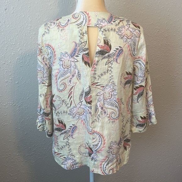 J. Jill Love Linen Pale Yellow Floral 3/4 Sleeve Top Size XSP - Picture 3 of 6